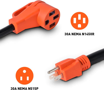 30 Amp 3 Prong RV Male Plug to 4 Prong Generator Adapter Cord, NEMA N515P Male to N1450R Female with Grip Handle 7500W Heavy Duty STW 10/3 AWG RV EV Generator Adapter Cord, Orange, ETL Listed